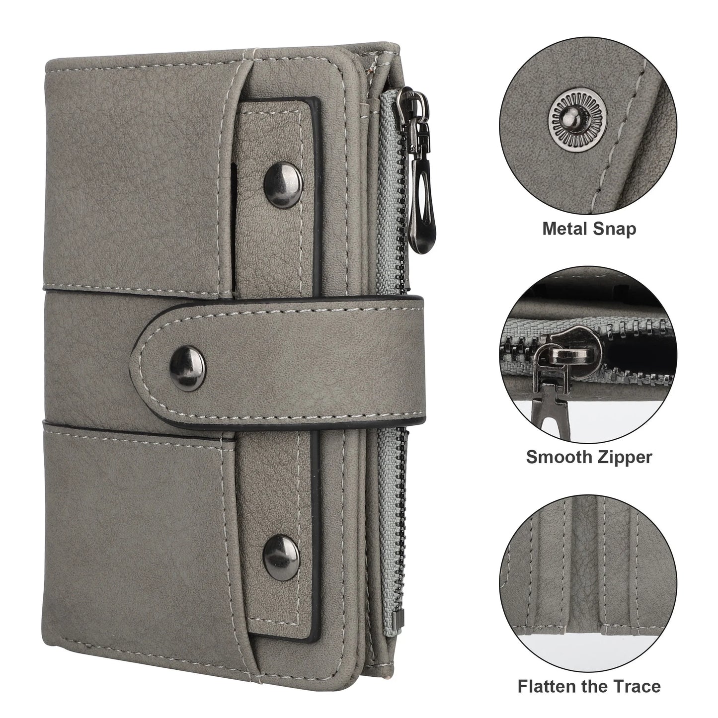 Small Leather Wallet for Women, Bifold Pocket Purse with Zipper Closure, RFID Blocking Card Holder with ID Window