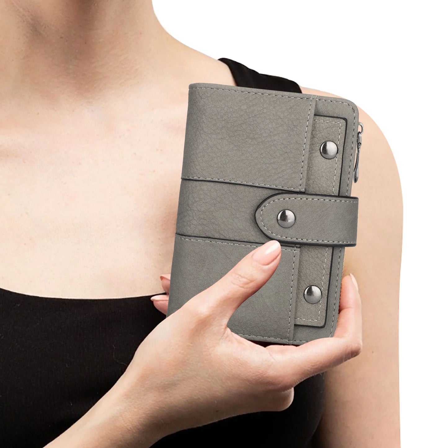 Small Leather Wallet for Women, Bifold Pocket Purse with Zipper Closure, RFID Blocking Card Holder with ID Window