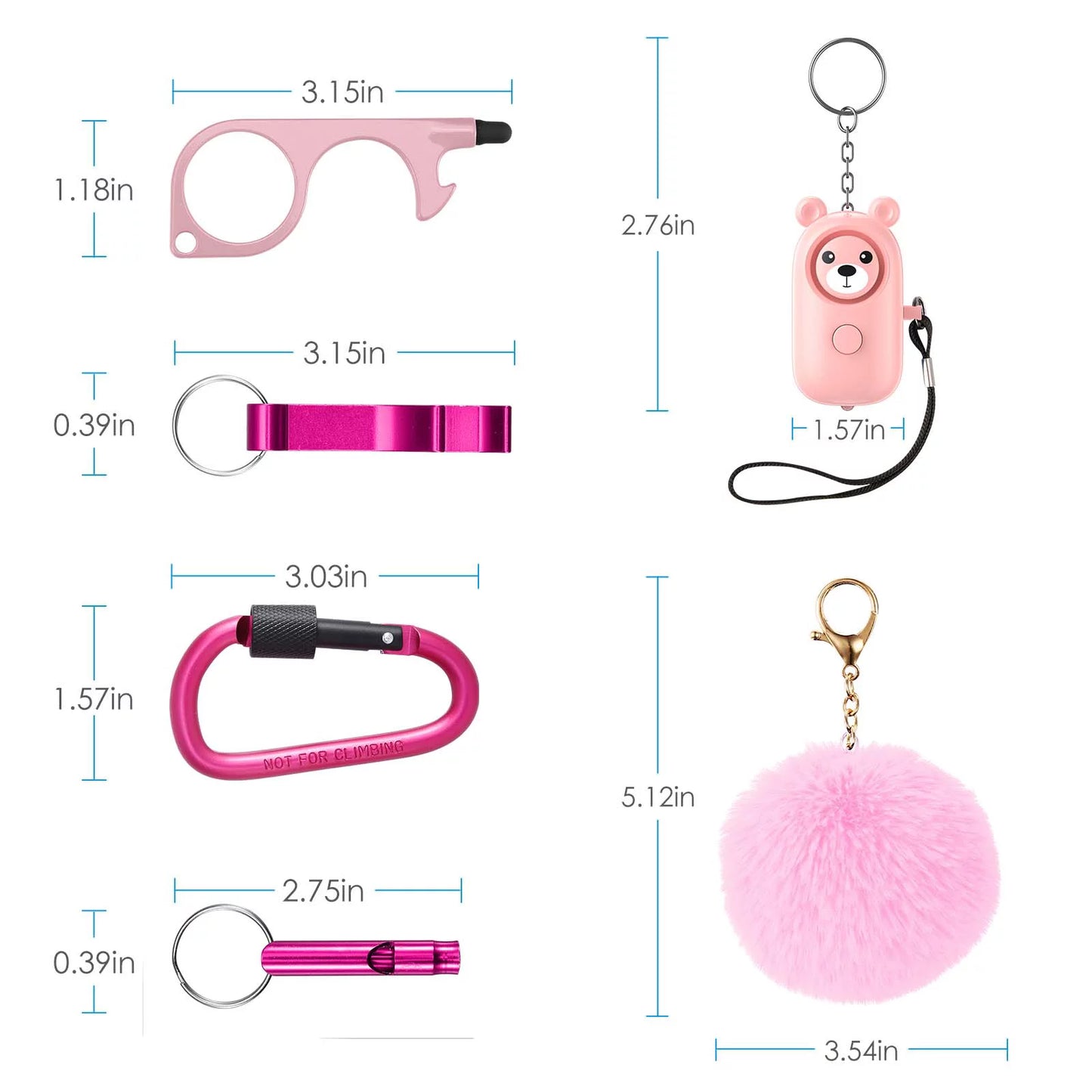 Keychain for Women, Safety Keychain Set with Alarm 6 Pcs Keychain Accessories Keychain for Kids Girls Woman Pink