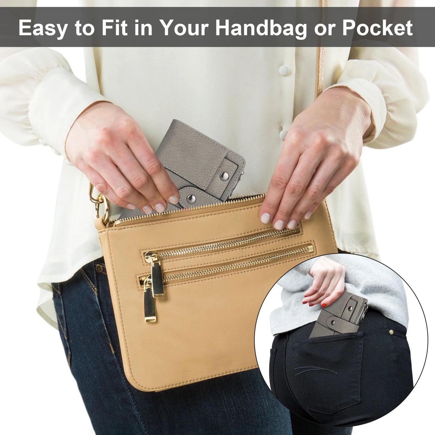 Small Leather Wallet for Women, Bifold Pocket Purse with Zipper Closure, RFID Blocking Card Holder with ID Window