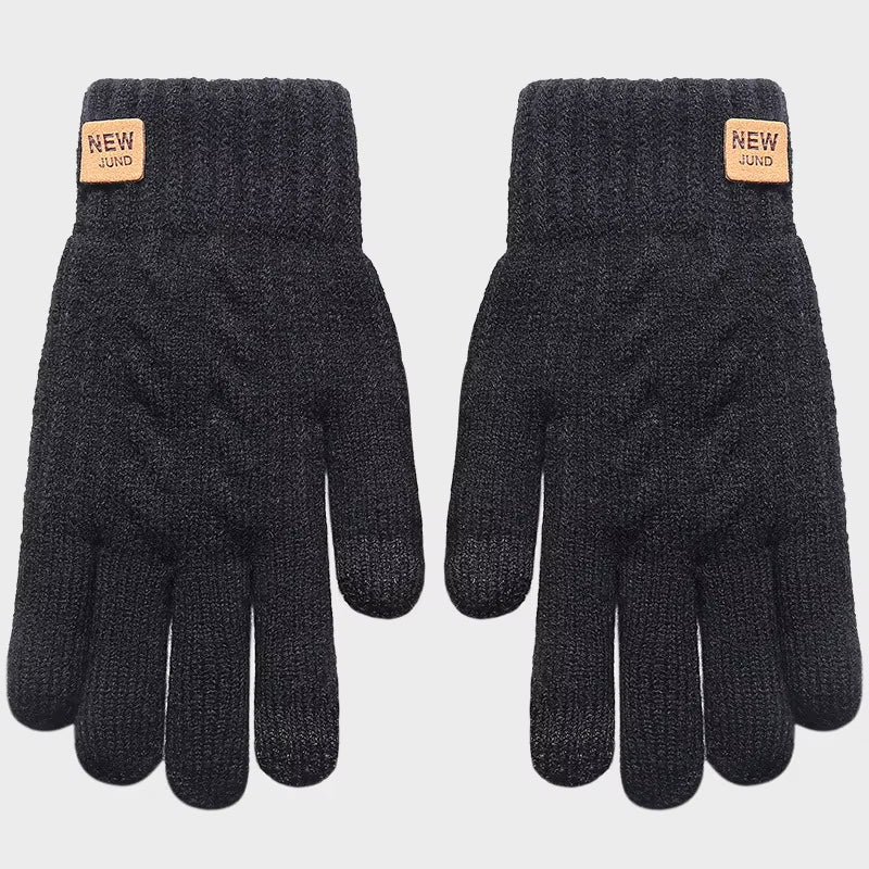 Wholesale Fleece Lined Fashion Warm Black Cable Knitted Winter Touch Screen Gloves