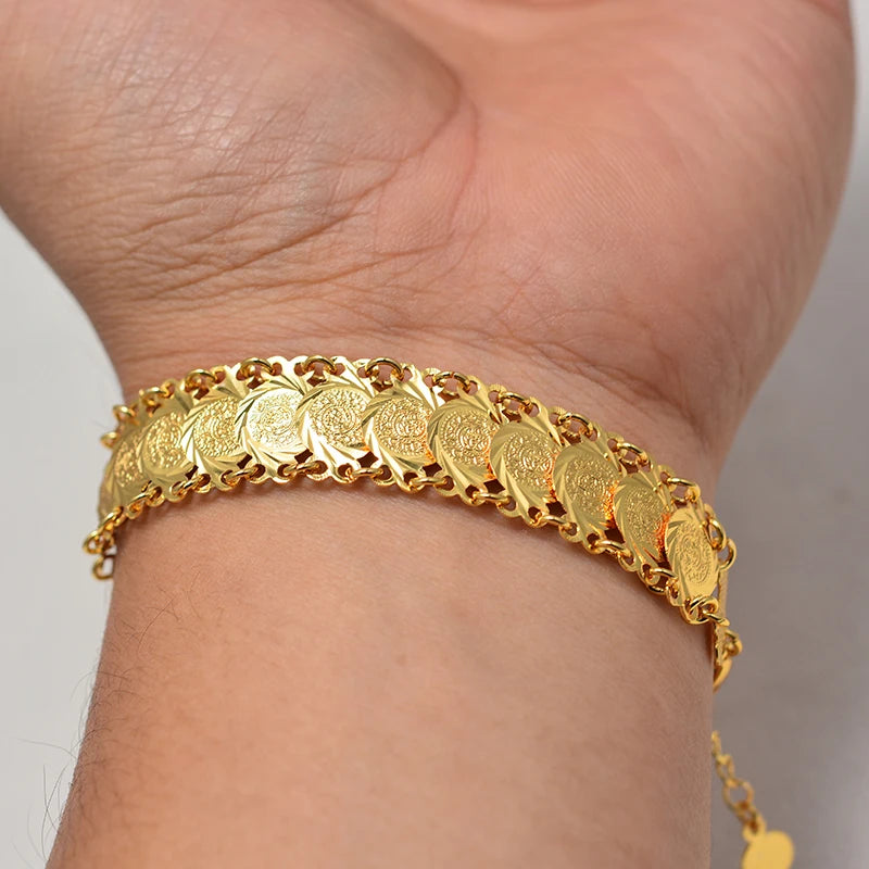 Gold Color Coins Bangles&Bracelets For Women Men Money Coin Bracelet Islamic Muslim Arab Middle Eastern Jewelry African Gifts