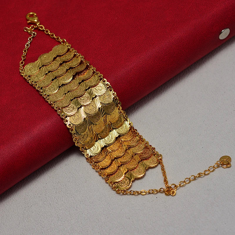 Gold Color Coins Bangles&Bracelets For Women Men Money Coin Bracelet Islamic Muslim Arab Middle Eastern Jewelry African Gifts