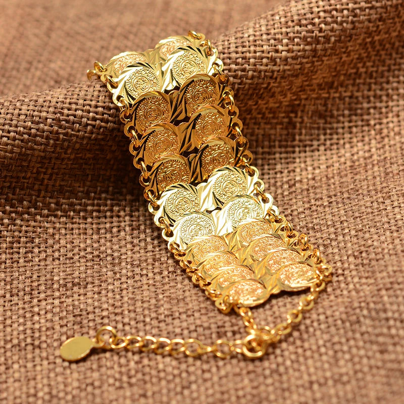 Gold Color Coins Bangles&Bracelets For Women Men Money Coin Bracelet Islamic Muslim Arab Middle Eastern Jewelry African Gifts