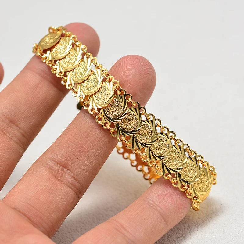 Gold Color Coins Bangles&Bracelets For Women Men Money Coin Bracelet Islamic Muslim Arab Middle Eastern Jewelry African Gifts