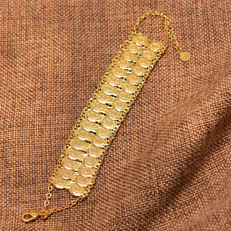 Gold Color Coins Bangles&Bracelets For Women Men Money Coin Bracelet Islamic Muslim Arab Middle Eastern Jewelry African Gifts