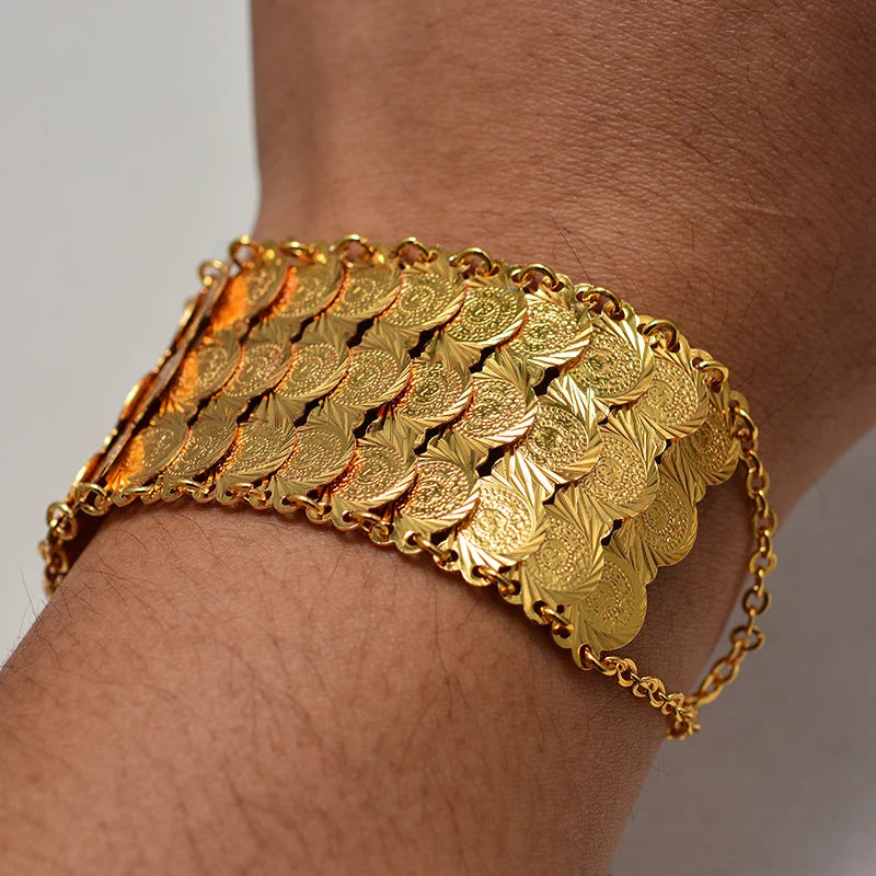 Gold Color Coins Bangles&Bracelets For Women Men Money Coin Bracelet Islamic Muslim Arab Middle Eastern Jewelry African Gifts