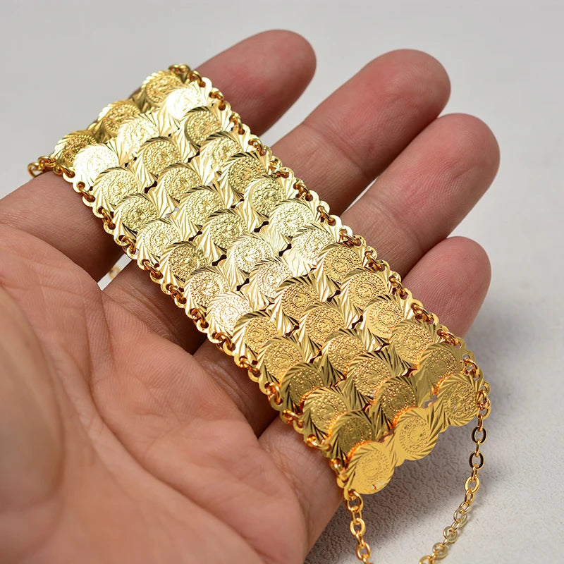 Gold Color Coins Bangles&Bracelets For Women Men Money Coin Bracelet Islamic Muslim Arab Middle Eastern Jewelry African Gifts