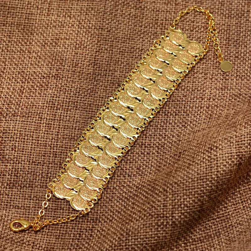 Gold Color Coins Bangles&Bracelets For Women Men Money Coin Bracelet Islamic Muslim Arab Middle Eastern Jewelry African Gifts