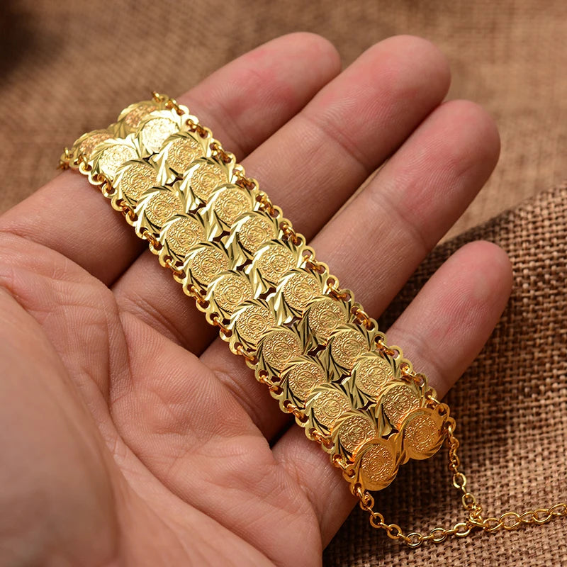 Gold Color Coins Bangles&Bracelets For Women Men Money Coin Bracelet Islamic Muslim Arab Middle Eastern Jewelry African Gifts