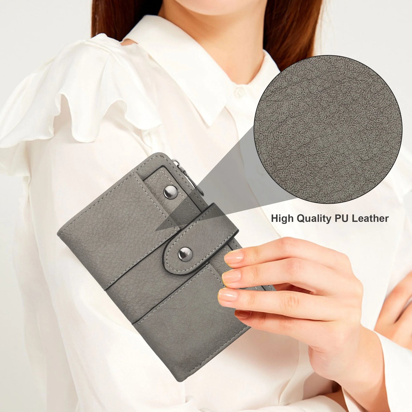 Small Leather Wallet for Women, Bifold Pocket Purse with Zipper Closure, RFID Blocking Card Holder with ID Window