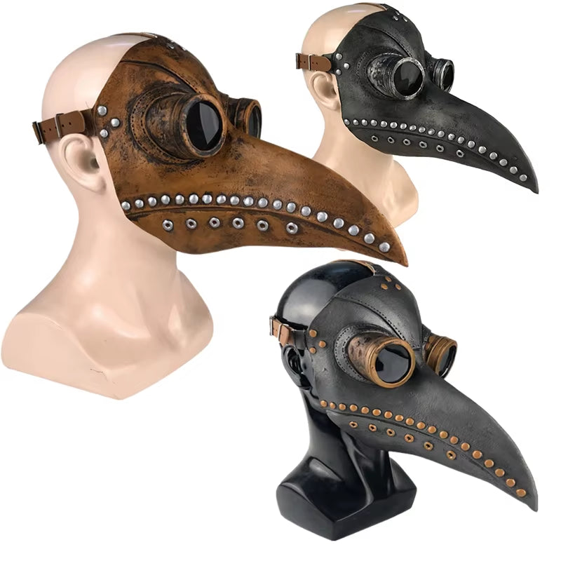 Funny Medieval Steampunk Plague Doctor Bird Beak Mask Latex Punk Cosplay Props Adult Halloween Event Cosplay Accessories