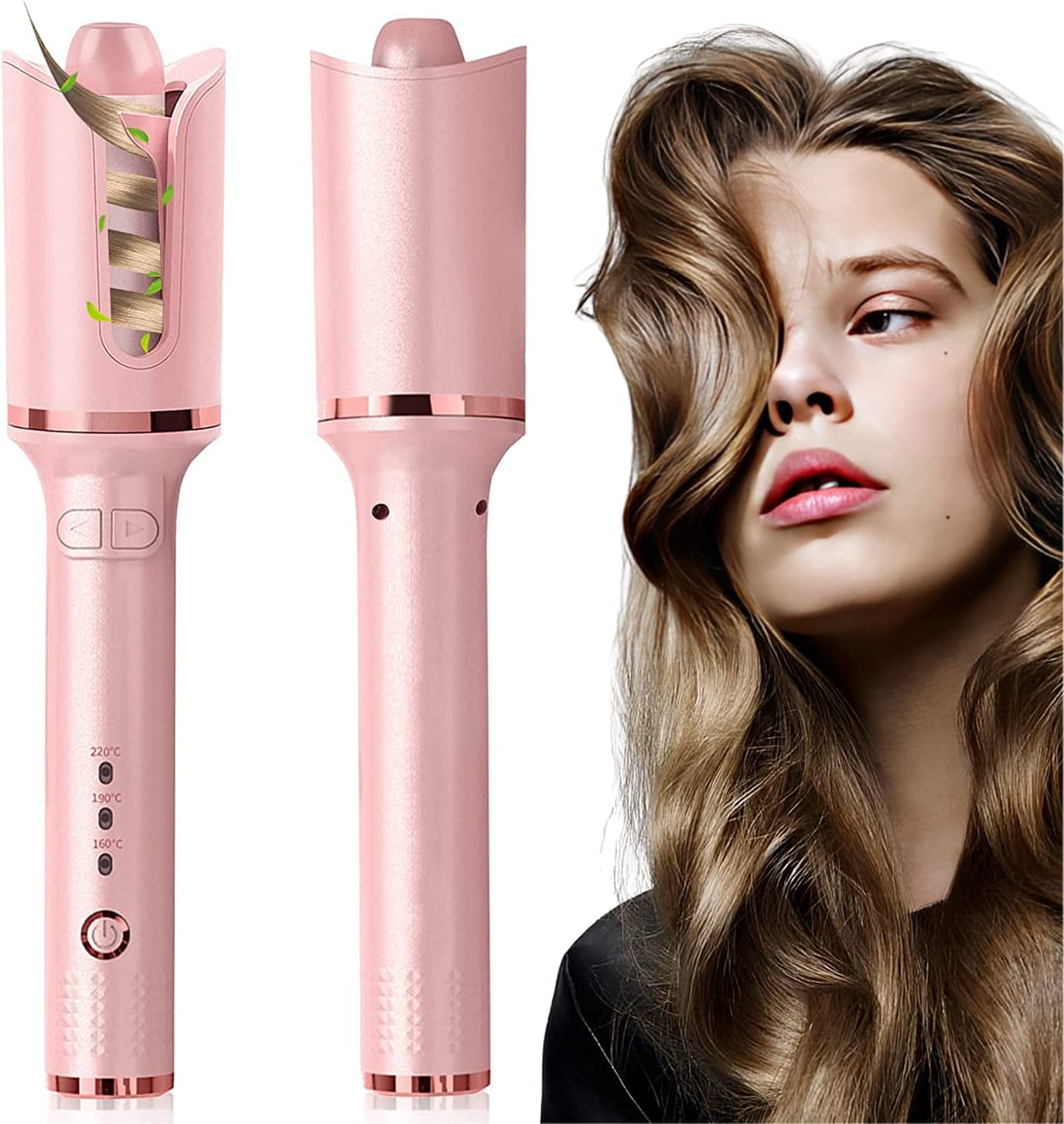 Professional Automatic Curling Iron with 1" Large Slot, Adjustable Temperature Settings, Dual Voltage, and Auto Shut-Off for Versatile Hair Styling (Pink)