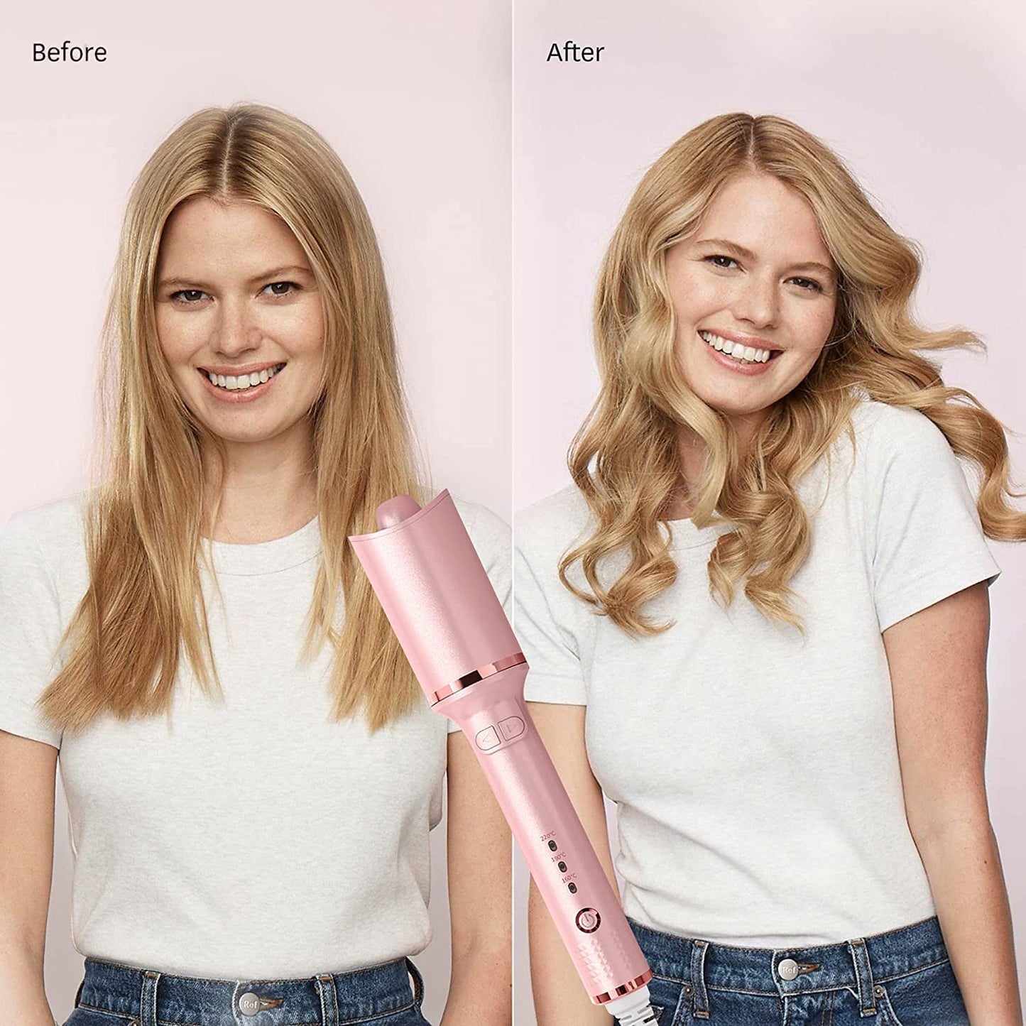 Professional Automatic Curling Iron with 1" Large Slot, Adjustable Temperature Settings, Dual Voltage, and Auto Shut-Off for Versatile Hair Styling (Pink)